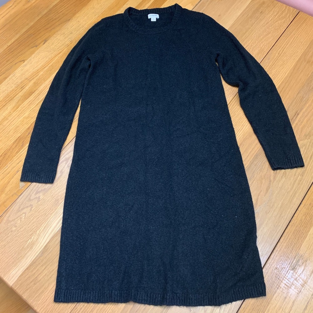 J.Crew Womens Black Long Sleeve Wool Blend Crewneck Knit Sweater Dress Small